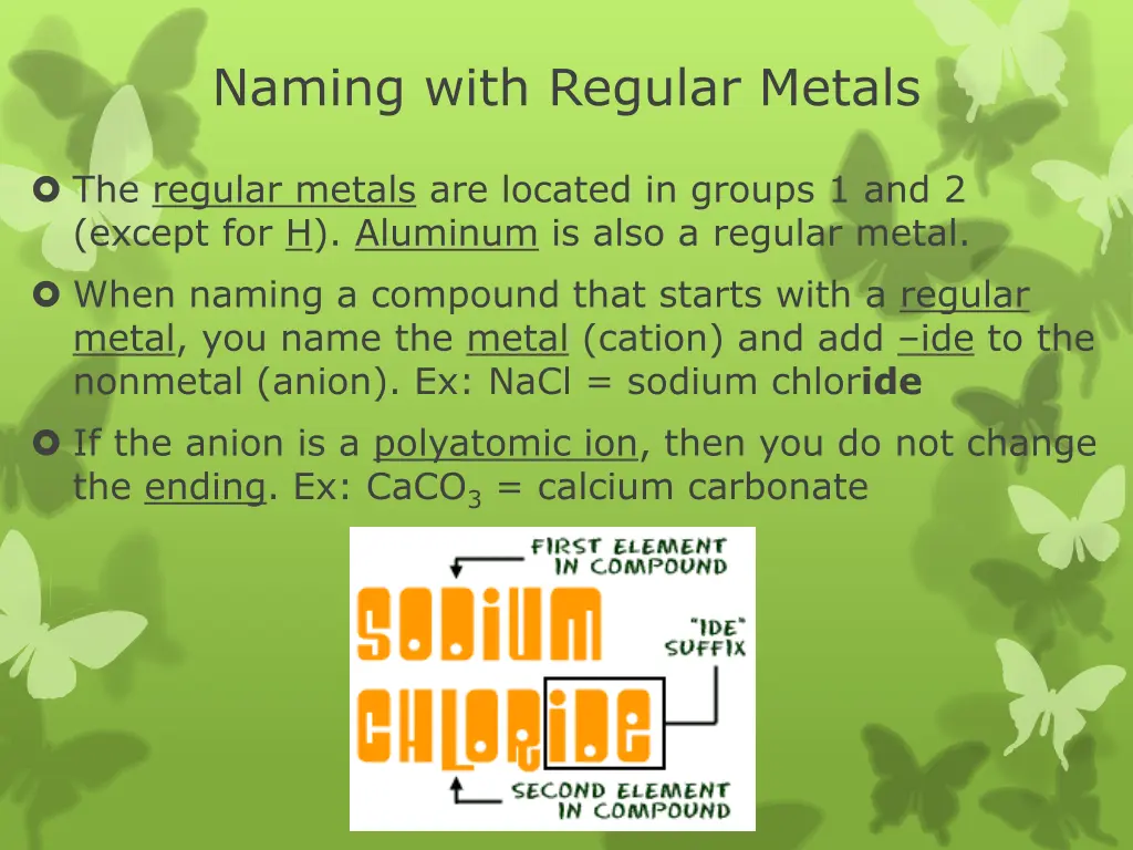 naming with regular metals