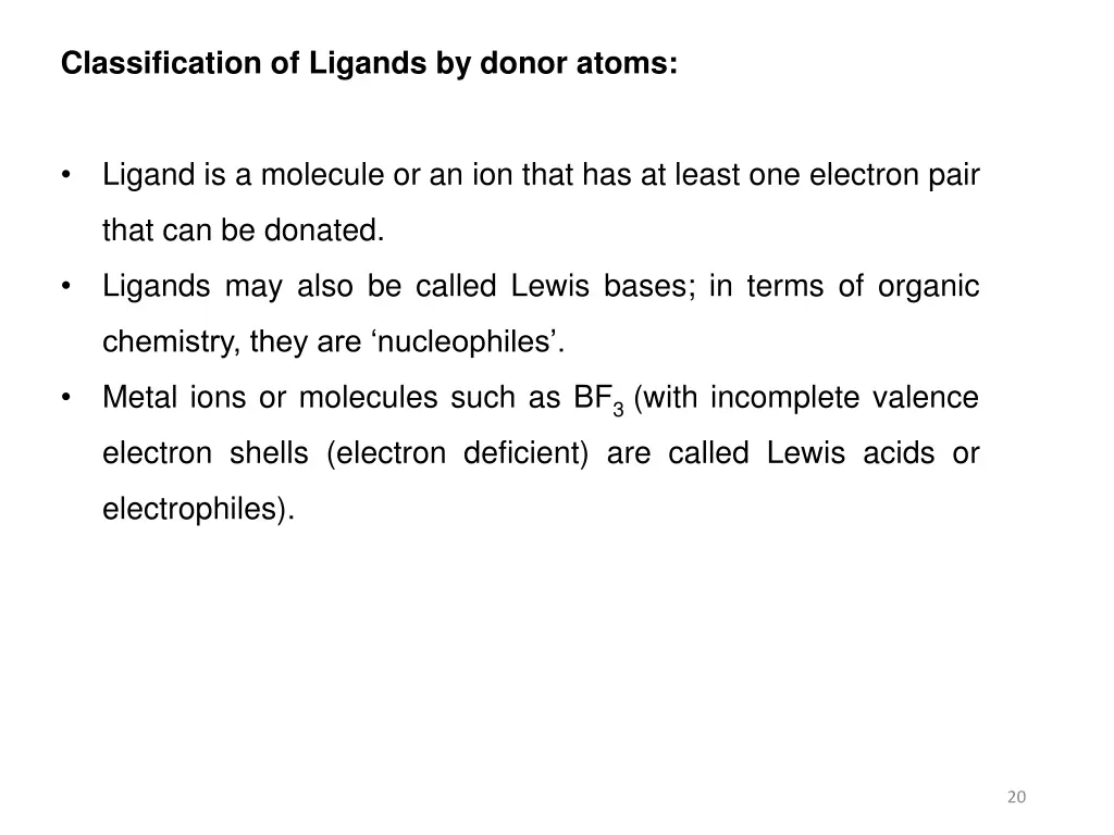 classification of ligands by donor atoms 1