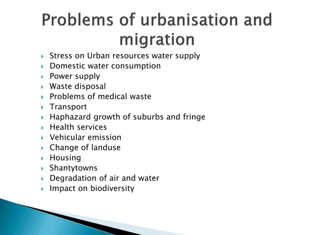 stress on urban resources water supply domestic