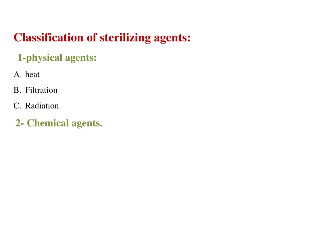 classification of sterilizing agents