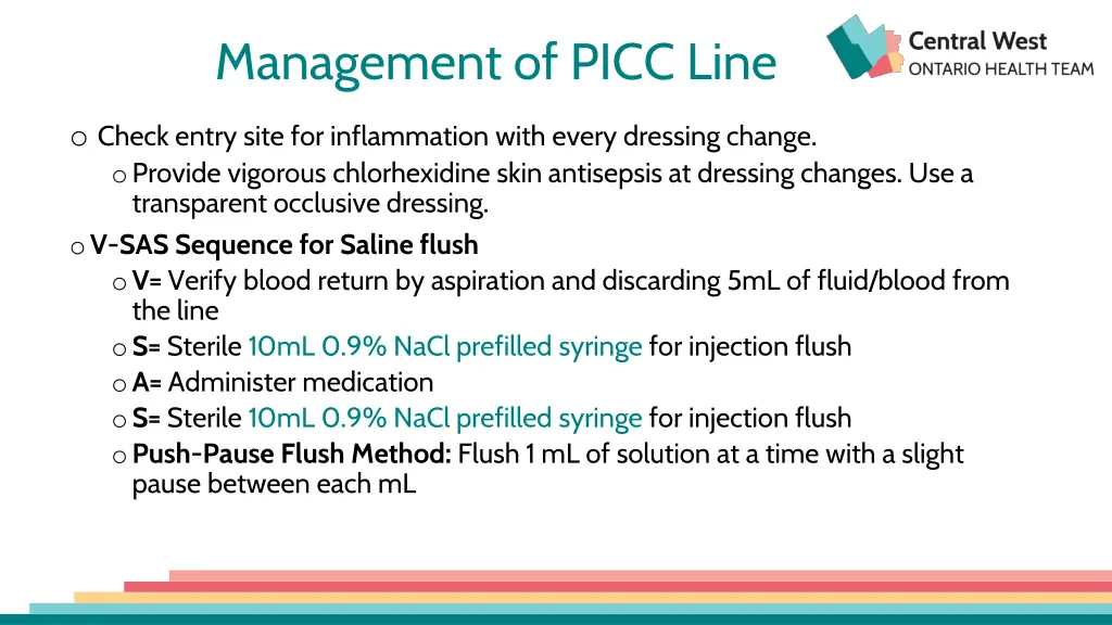 management of picc line 1