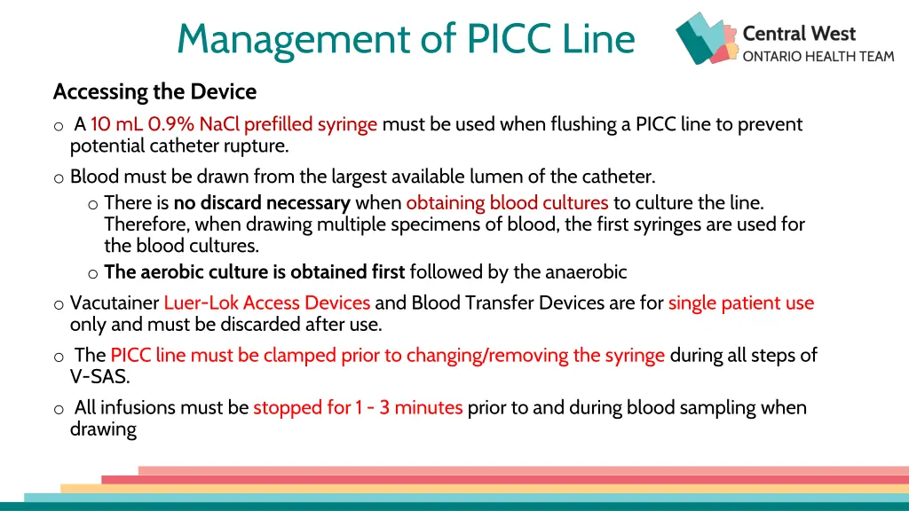 management of picc line 2