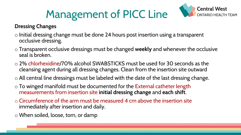 management of picc line dressing changes