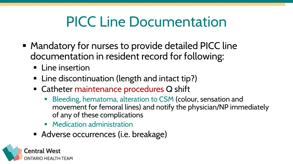 picc line documentation