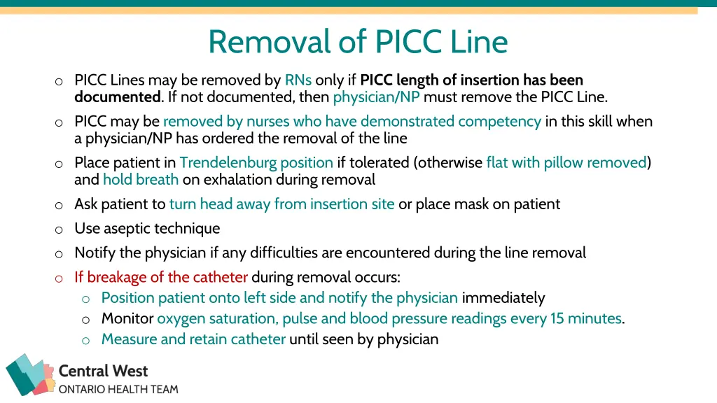 removal of picc line