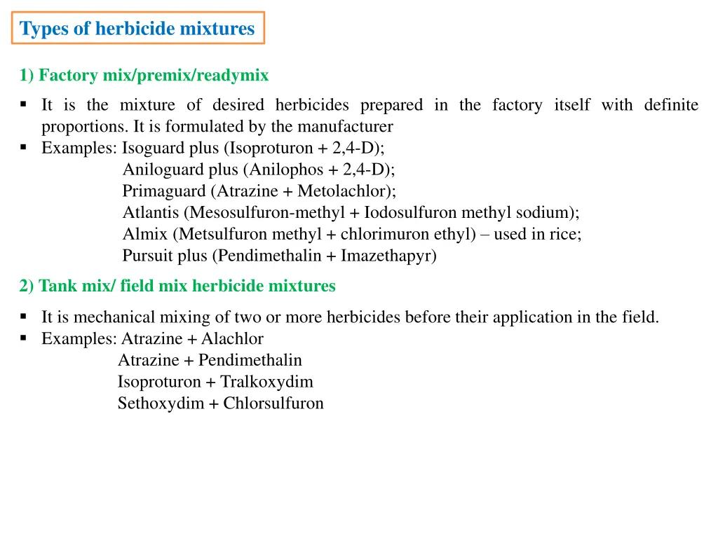 types of herbicide mixtures