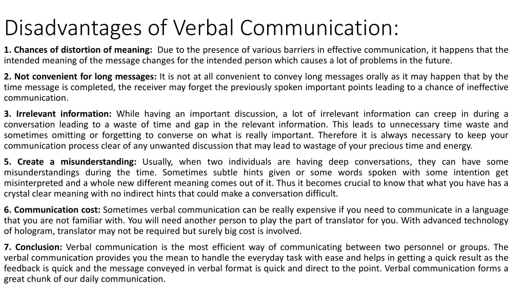 disadvantages of verbal communication 1 chances