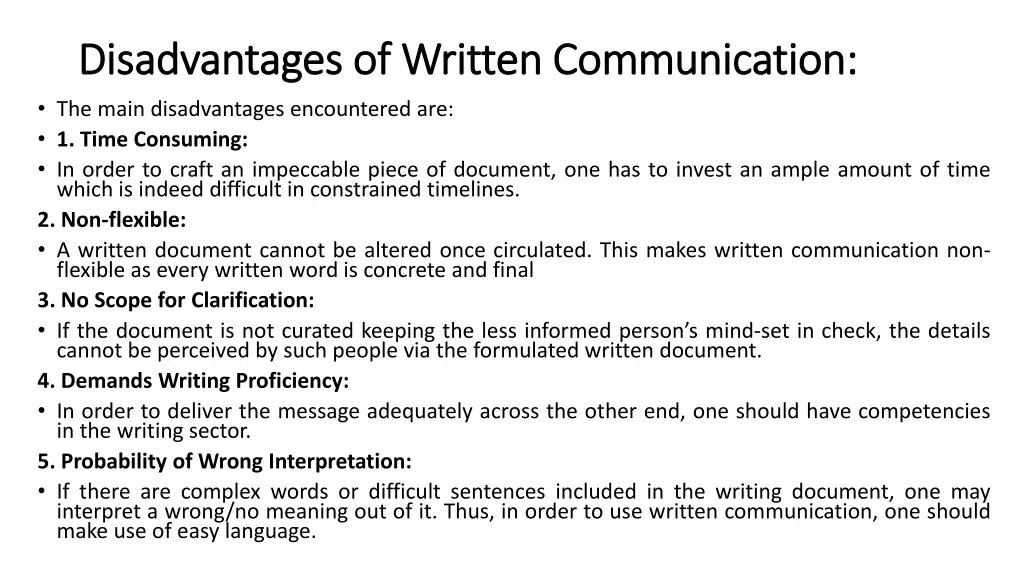disadvantages of written communication