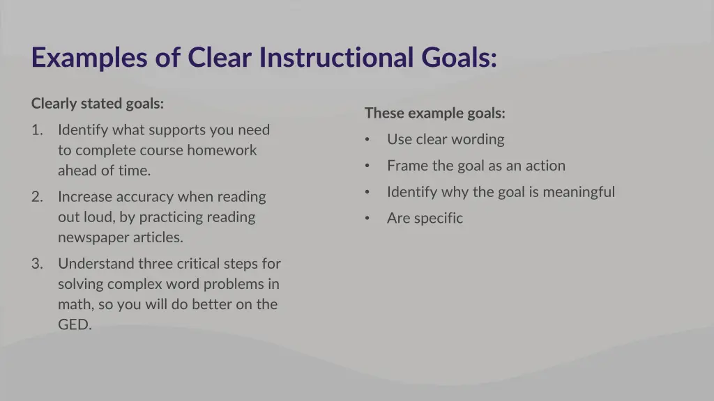 examples of clear instructional goals