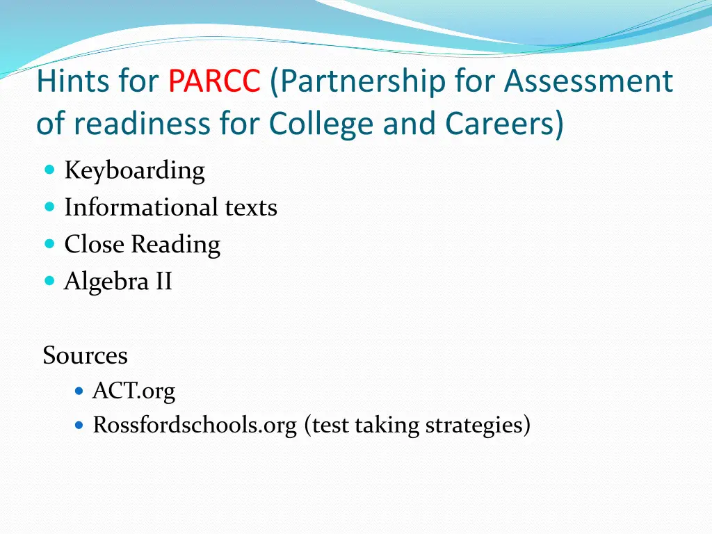 hints for parcc partnership for assessment