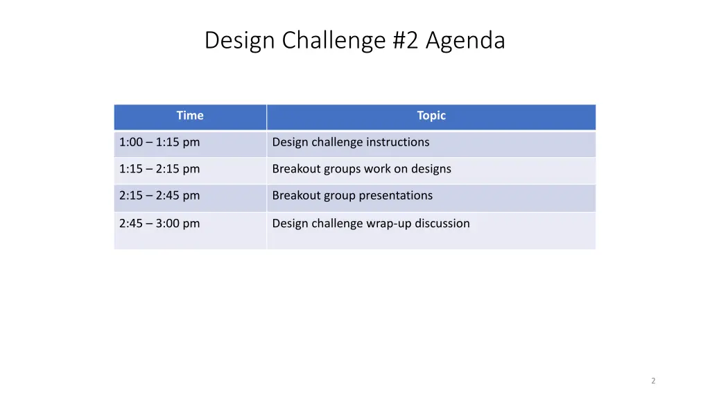 design challenge 2 agenda