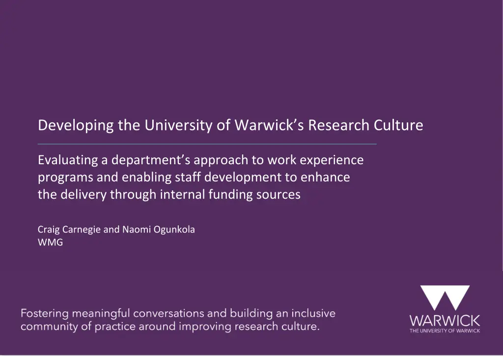 developing the university of warwick s research