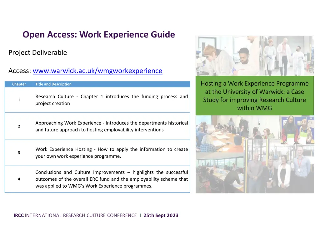 open access work experience guide