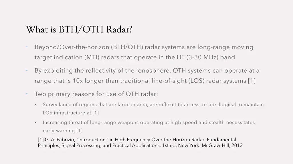 what is bth oth radar