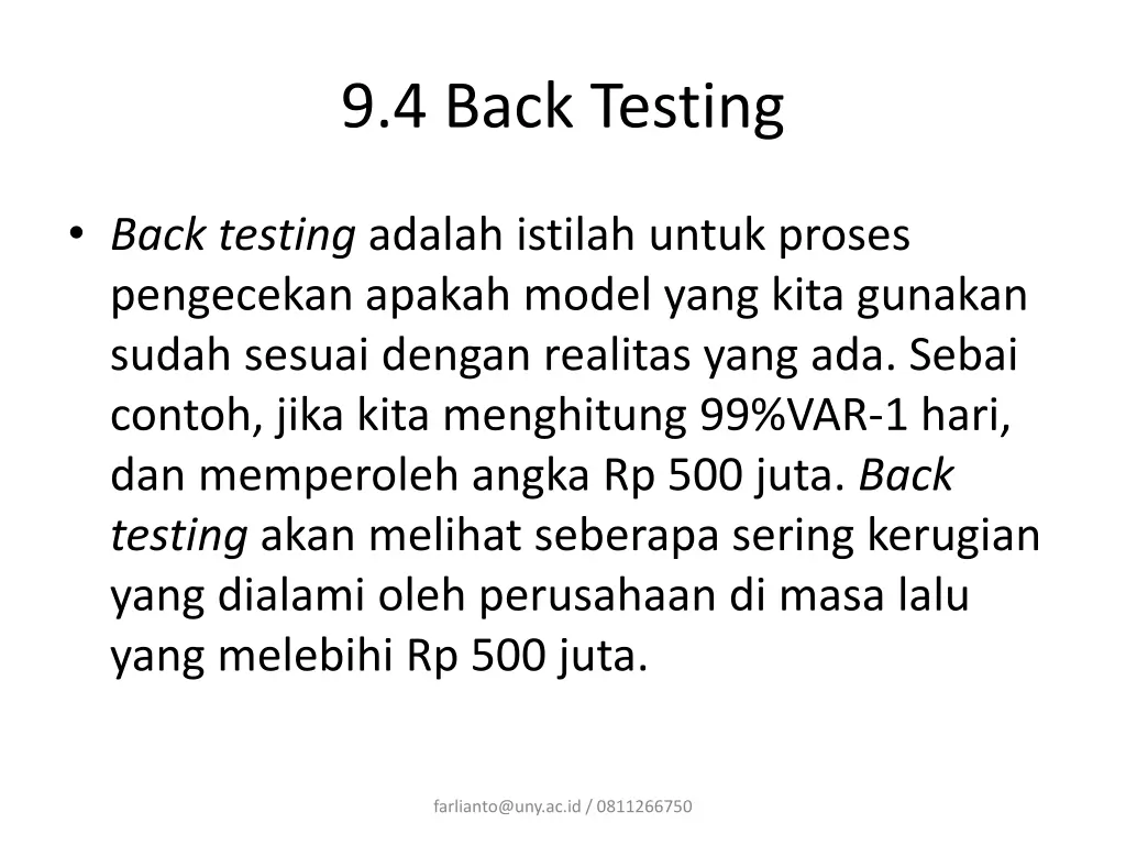 9 4 back testing