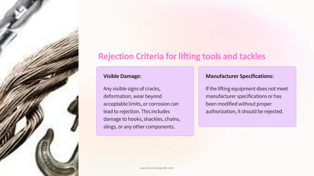 rejection criteria for lifting tools and tackles