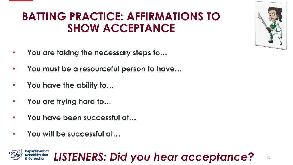 batting practice affirmations to show acceptance