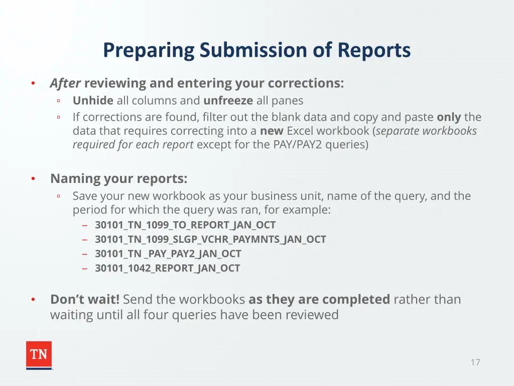 preparing submission of reports