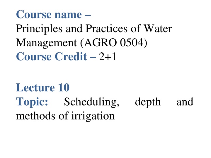 course name principles and practices of water