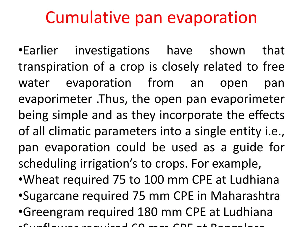 cumulative pan evaporation