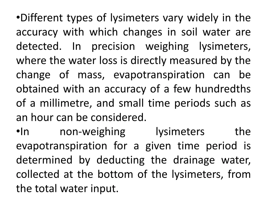 different types of lysimeters vary widely