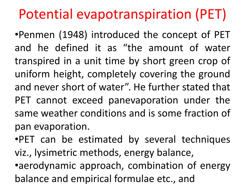 potential evapotranspiration pet