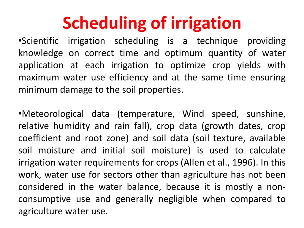 scheduling of irrigation scientific irrigation