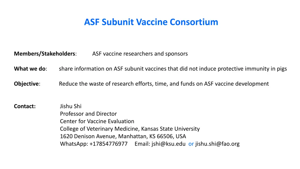 asf subunit vaccine consortium