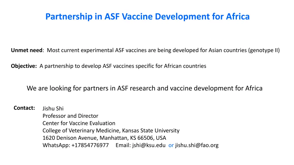 partnership in asf vaccine development for africa