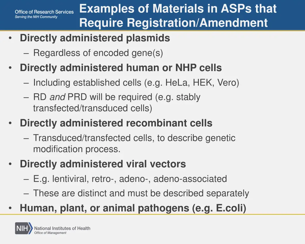 examples of materials in asps that require