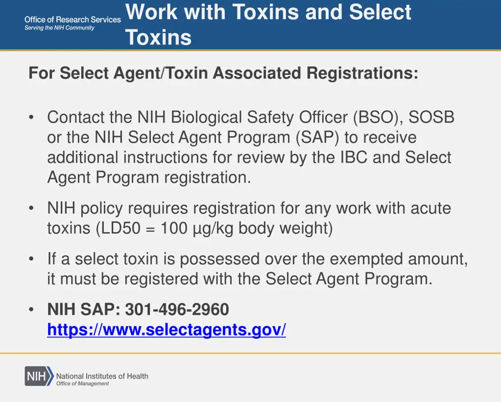 work with toxins and select toxins