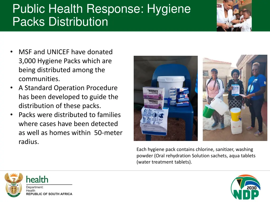 public health response hygiene packs distribution