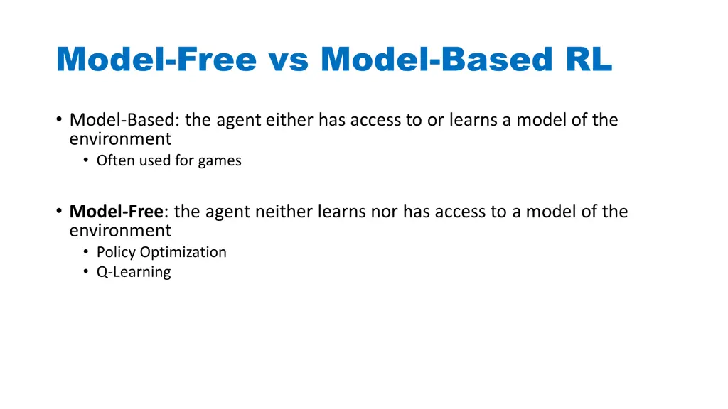 model free vs model based rl