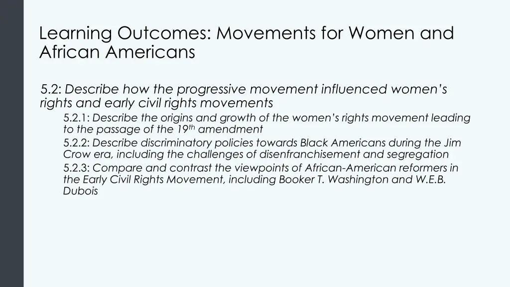 learning outcomes movements for women and african