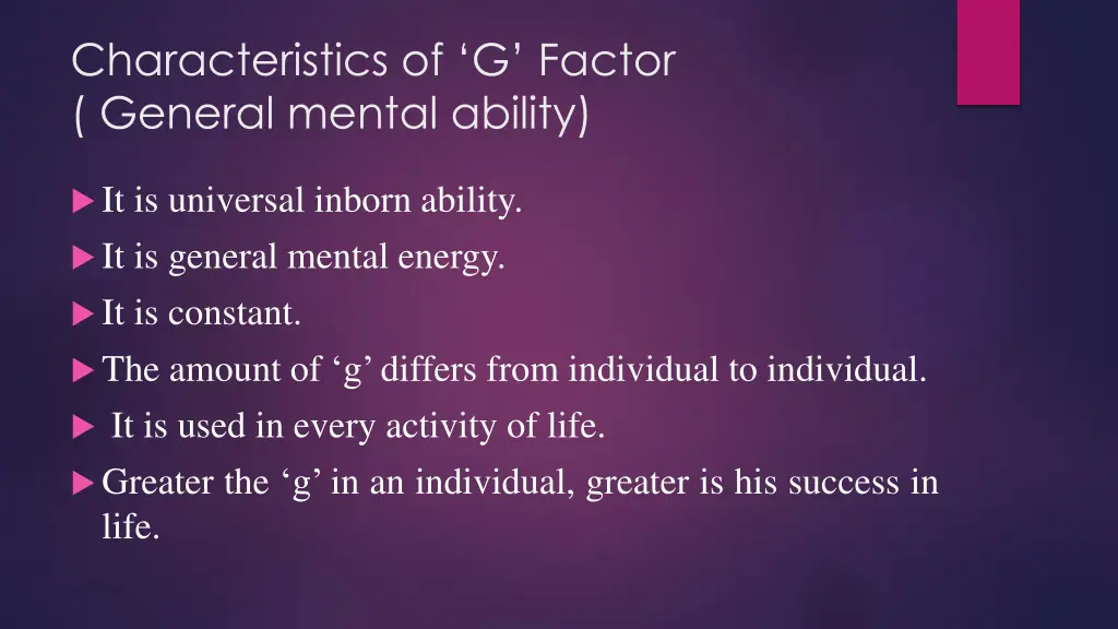 characteristics of g factor general mental ability