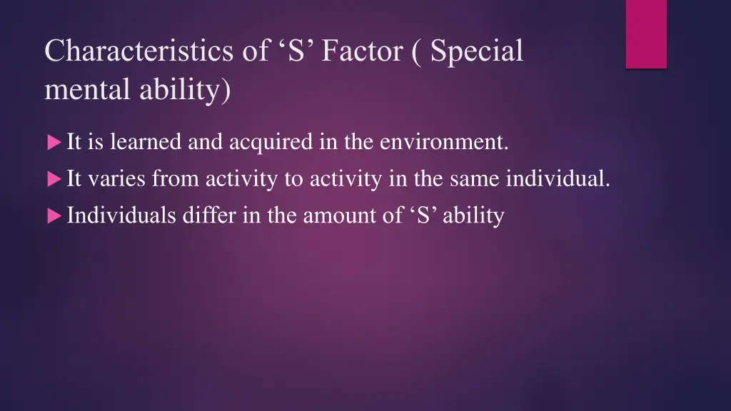 characteristics of s factor special mental ability