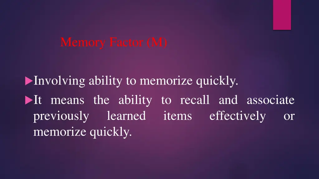 memory factor m