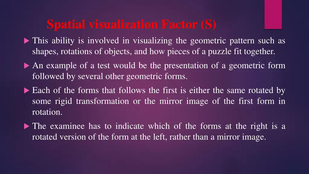 spatial visualization factor s