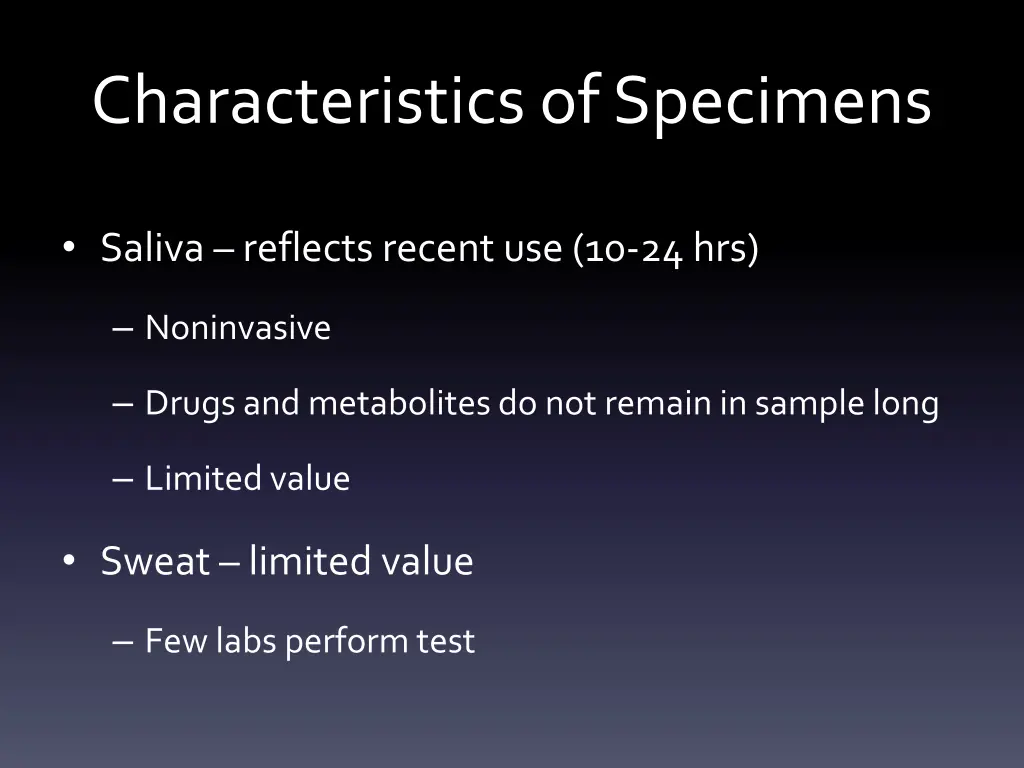 characteristics of specimens 1