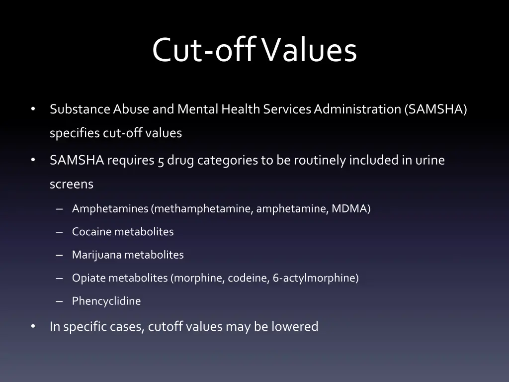 cut off values