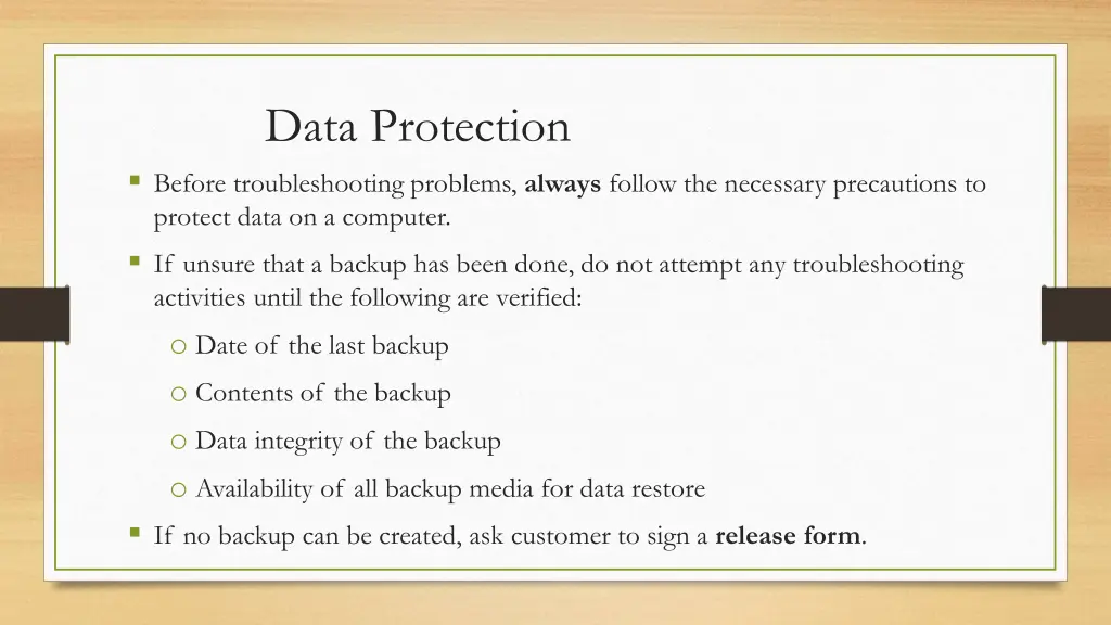 data protection before troubleshooting problems