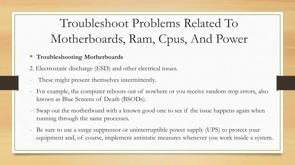 troubleshoot problems related to motherboards 1