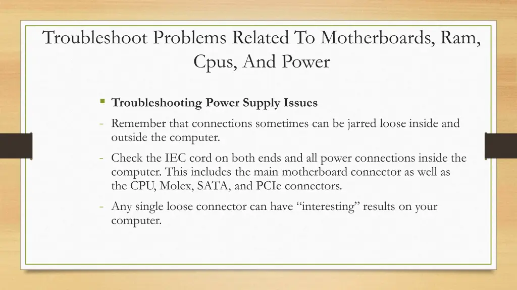 troubleshoot problems related to motherboards 10