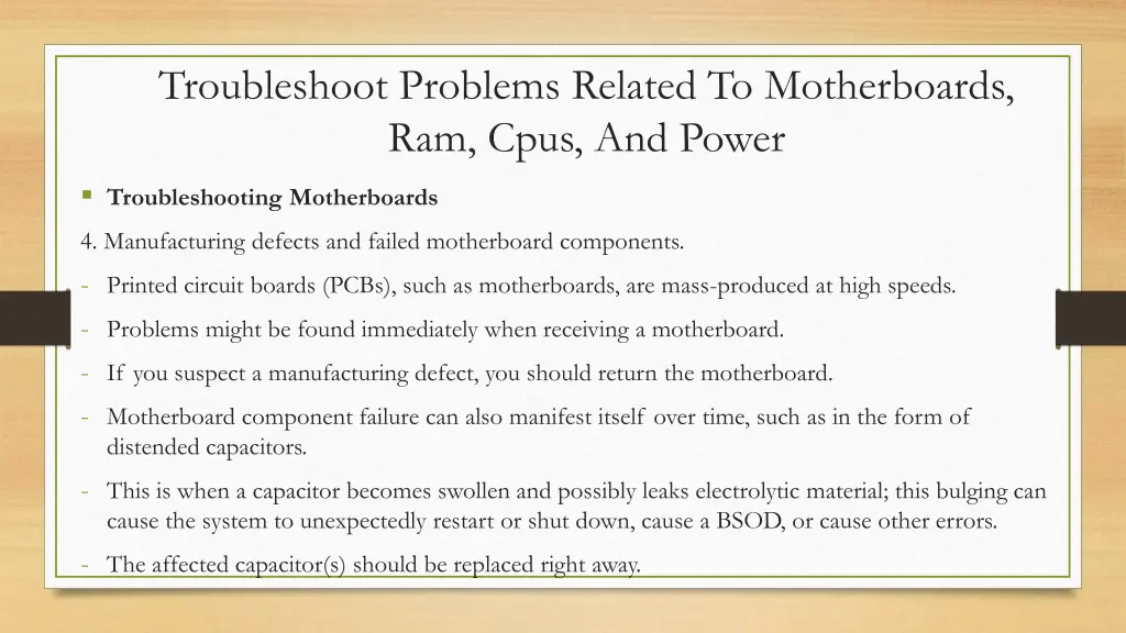 troubleshoot problems related to motherboards 3