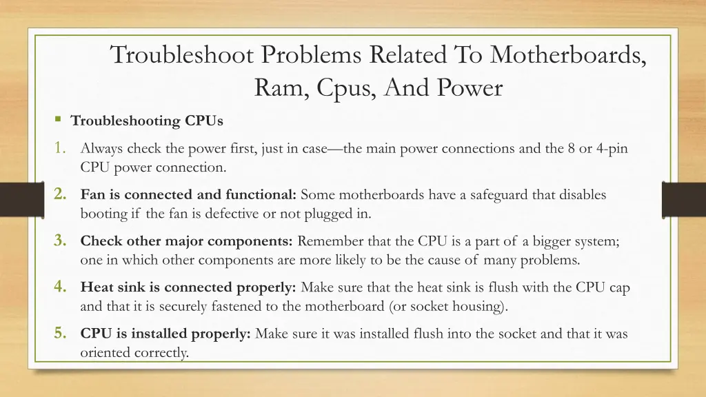 troubleshoot problems related to motherboards 4