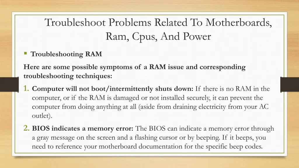 troubleshoot problems related to motherboards 6