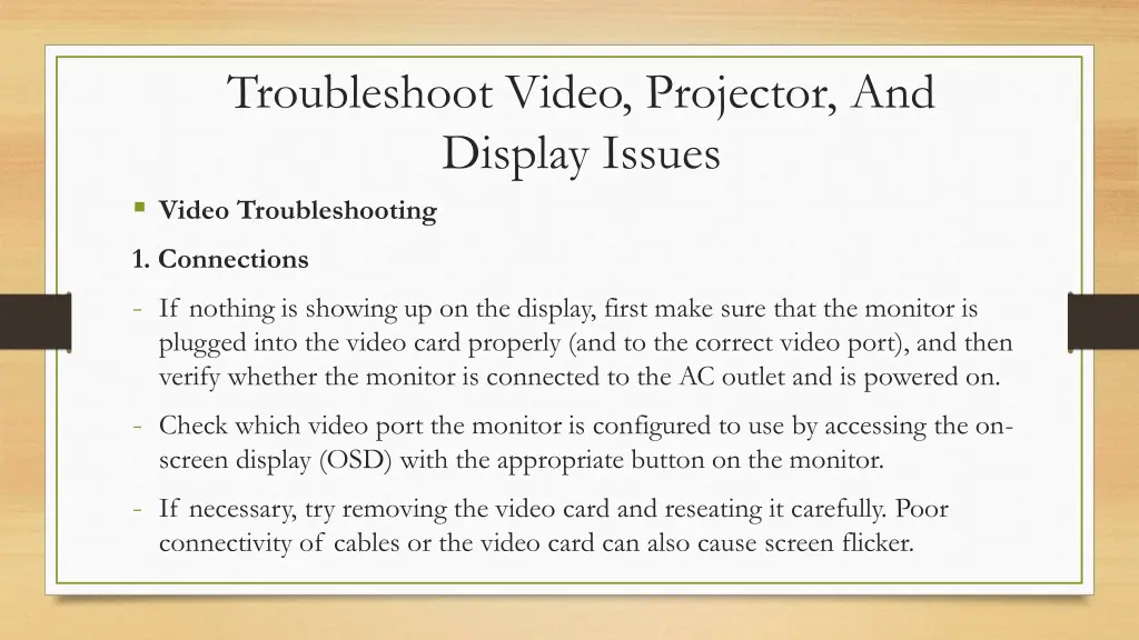 troubleshoot video projector and display issues