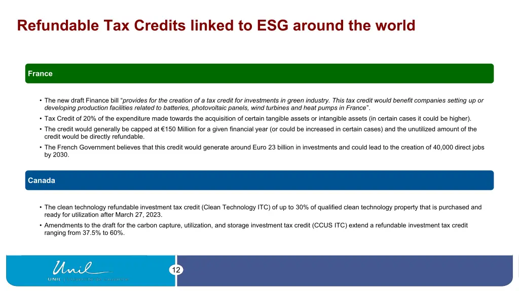 refundable tax credits linked to esg around