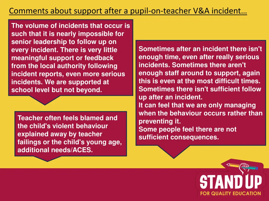 comments about support after a pupil on teacher