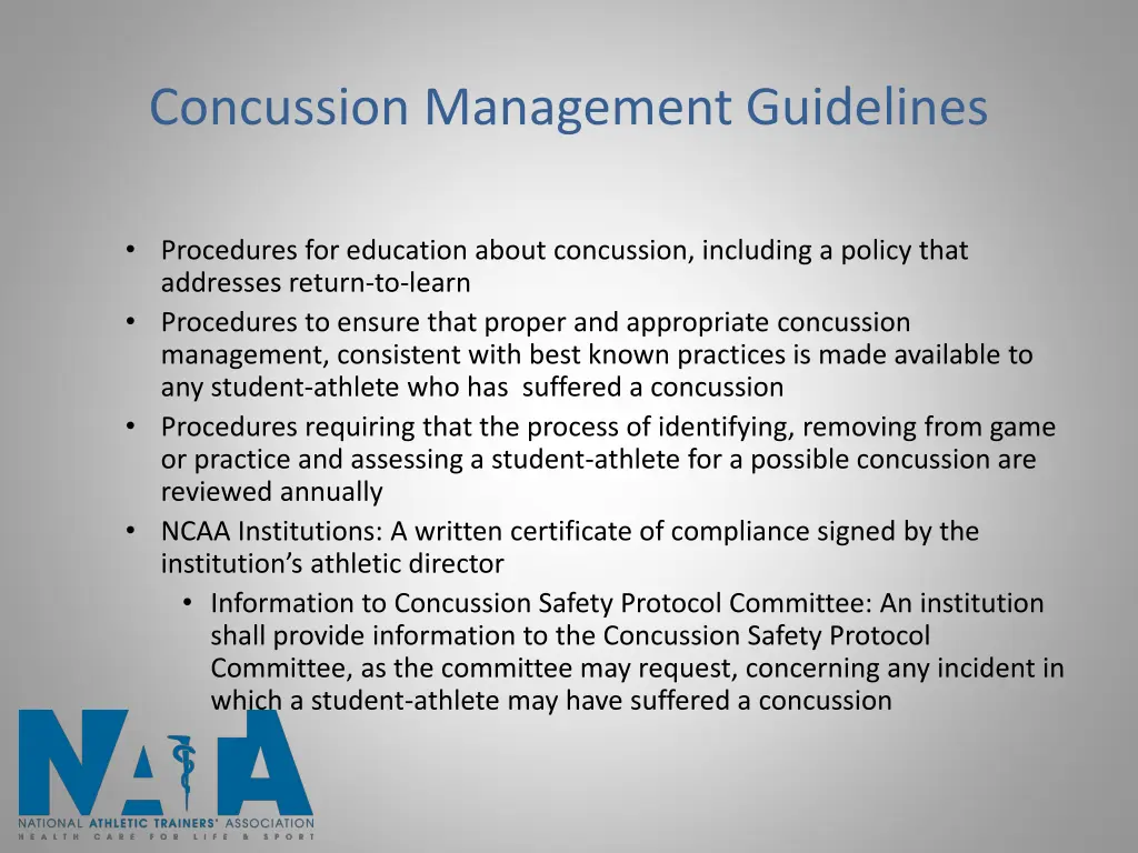 concussion management guidelines 2